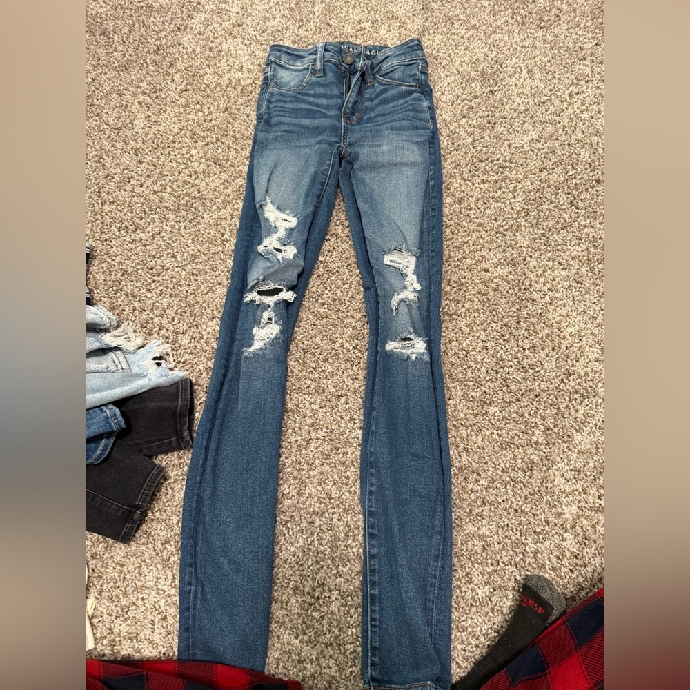American Eagle Outfitters Ripped Blue Skinny Jeans